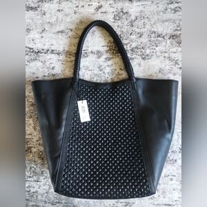 Cejon Elegant Faux Leather Black Woven Tote Bag